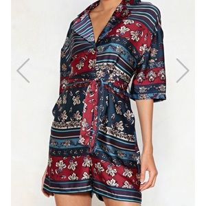 Mixed pattern tie waist collar polyester romper